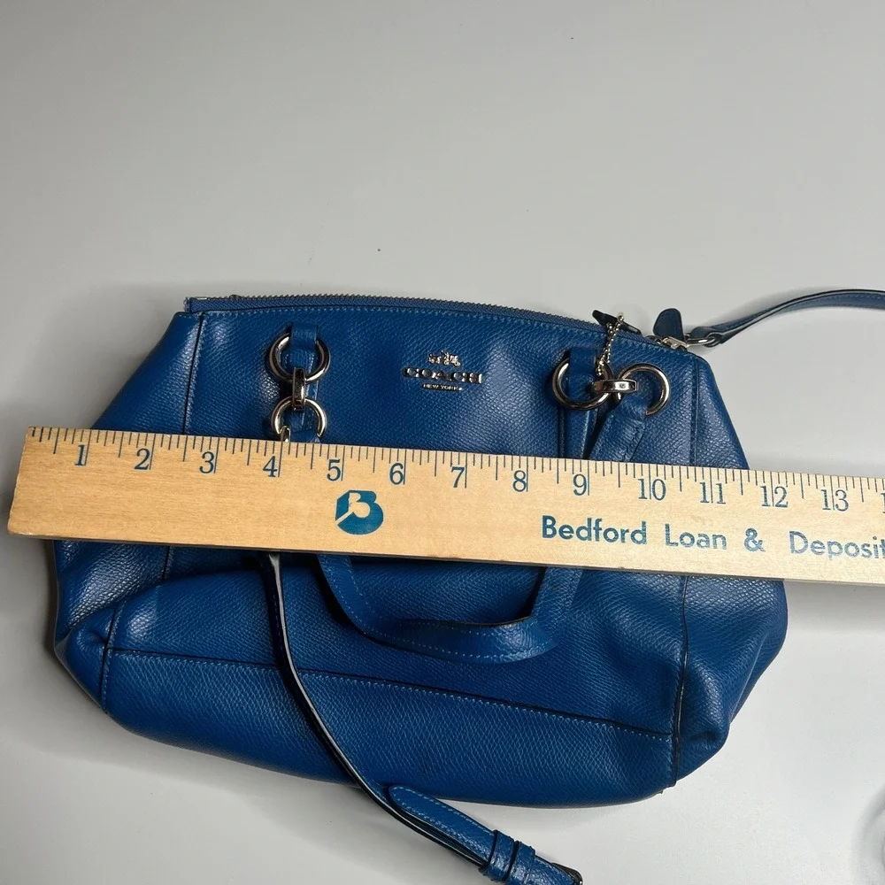 Coach New York Pebbled Leather Satchel Crossbody Bag Blue